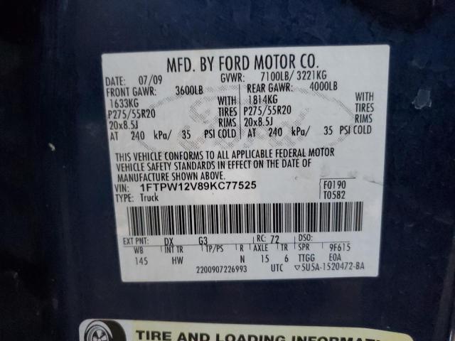 53662664 :رقم المزاد ، 1FTPW12V89KC77525 vin ، 2009 Ford F150 Supercrew مزاد بيع