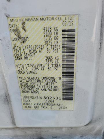 60331074 :رقم المزاد ، 1N6BF0LY5FN802531 vin ، 2015 Nissan Nv مزاد بيع