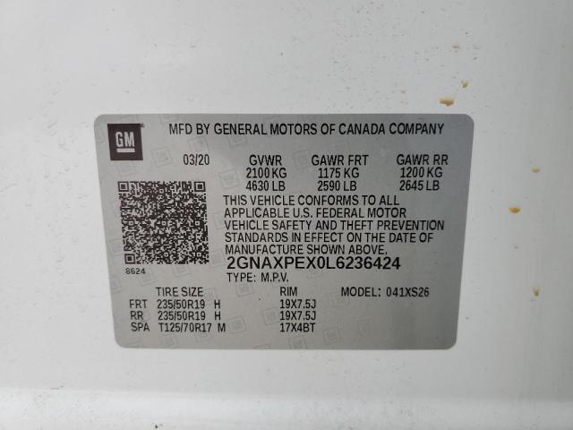 2020 Chevrolet Equinox Pr მანქანა იყიდება აუქციონზე, vin: 2GNAXPEX0L6236424, აუქციონის ნომერი: 59034594