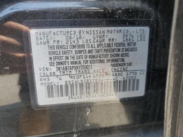 58869364 :رقم المزاد ، 3N1AB7APXKY209017 vin ، 2019 Nissan Sentra مزاد بيع