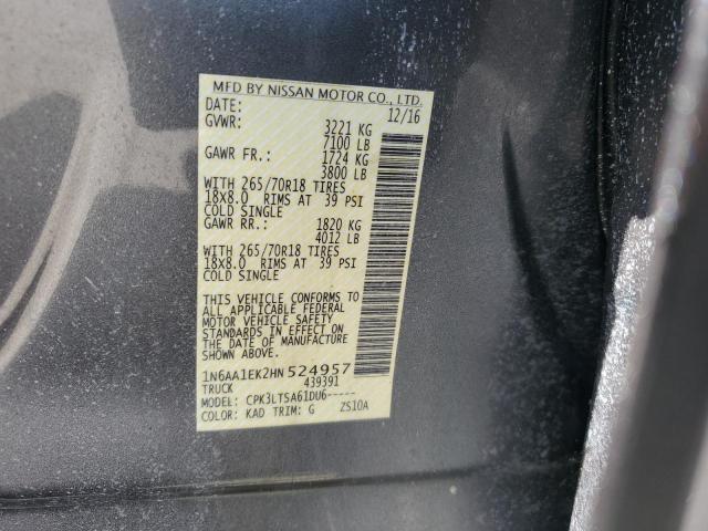 2017 Nissan Titan S მანქანა იყიდება აუქციონზე, vin: 1N6AA1EK2HN524957, აუქციონის ნომერი: 56100044