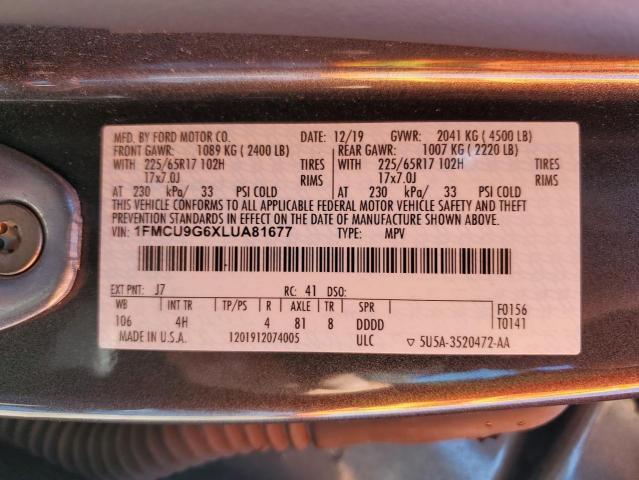 57732994 :رقم المزاد ، 1FMCU9G6XLUA81677 vin ، 2020 Ford Escape Se مزاد بيع