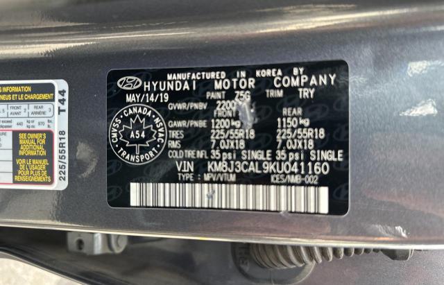 58766074 :رقم المزاد ، KM8J3CAL9KU041160 vin ، 2019 Hyundai Tucson Limited مزاد بيع
