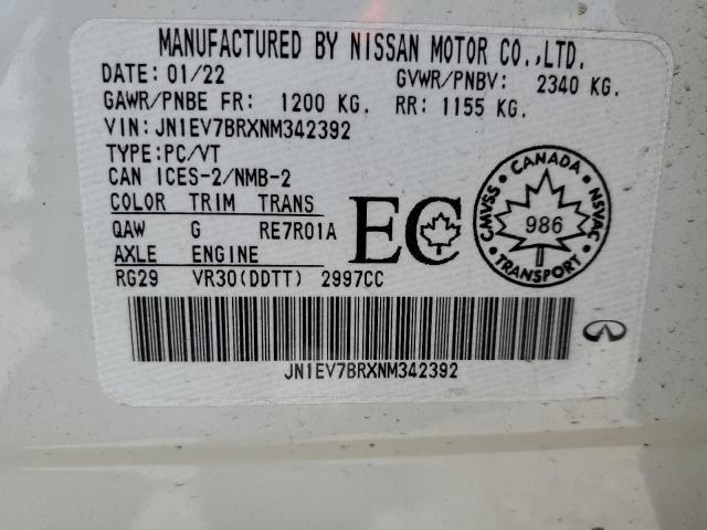 58129854 :رقم المزاد ، JN1EV7BRXNM342392 vin ، 2022 Infiniti Q50 Luxe مزاد بيع