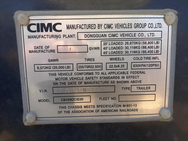 2021 Cimc Trailer მანქანა იყიდება აუქციონზე, vin: LJRC46269MT001716, აუქციონის ნომერი: 56901274