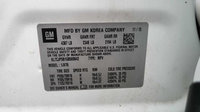 Продаж на аукціоні авто 2016 Chevrolet Trax 1lt, vin: KL7CJPSB1GB569842, номер лоту: 58942314