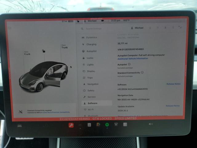 2019 Tesla Model 3 მანქანა იყიდება აუქციონზე, vin: 5YJ3E1EBXKF454663, აუქციონის ნომერი: 60865234
