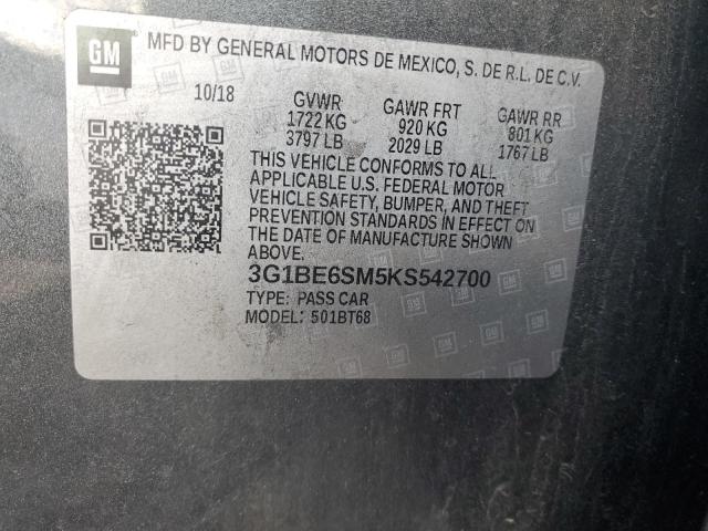 59090744 :رقم المزاد ، 3G1BE6SM5KS542700 vin ، 2019 Chevrolet Cruze Lt مزاد بيع