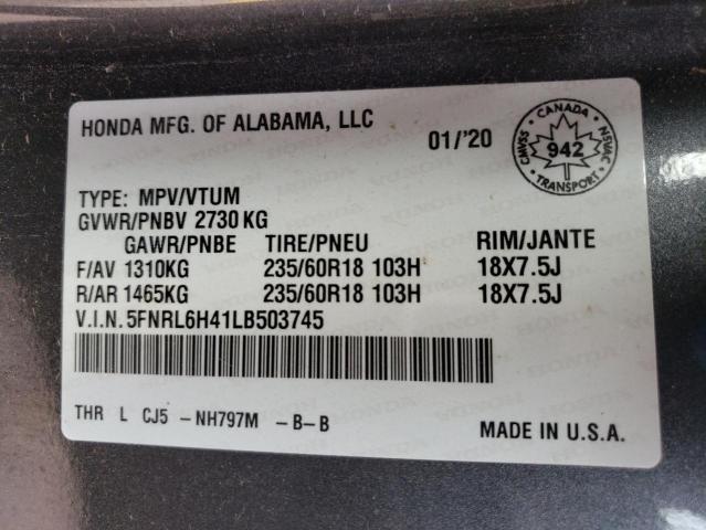 2020 Honda Odyssey მანქანა იყიდება აუქციონზე, vin: 5FNRL6H41LB503745, აუქციონის ნომერი: 61008044