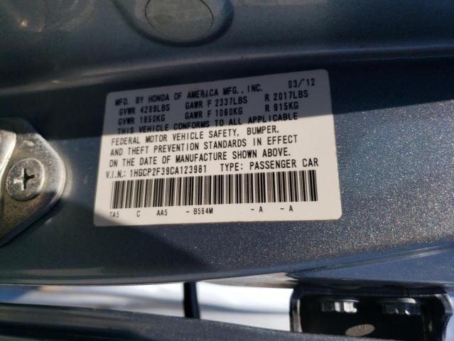 Продаж на аукціоні авто 2012 Honda Accord Lx, vin: 1HGCP2F39CA123981, номер лоту: 59244384