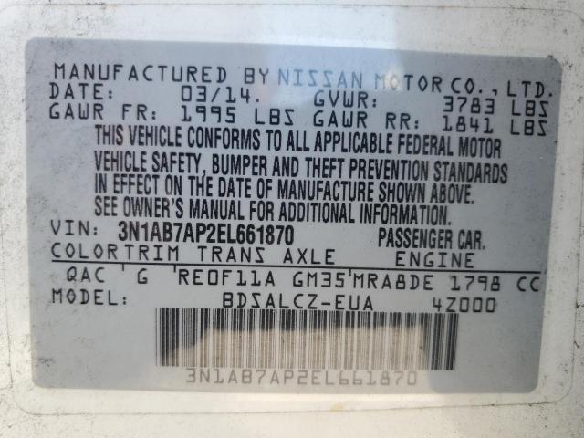 Aukcja sprzedaży 2014 Nissan Sentra, vin: 3N1AB7AP2EL661870, numer aukcji: 57197374