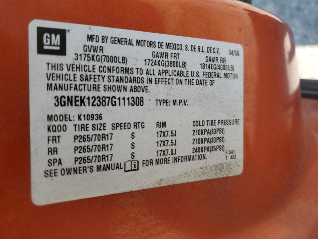 Auction sale of the 2007 Chevrolet Avalanche K1500, vin: 3GNEK12387G111308, lot number: 59244444