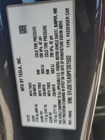 2023 Tesla Model 3 მანქანა იყიდება აუქციონზე, vin: 5YJ3E1EA9PF397502, აუქციონის ნომერი: 59419324