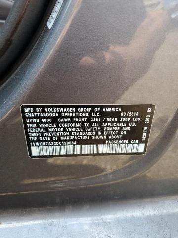 56410774 :رقم المزاد ، 1VWCM7A32DC120564 vin ، 2013 Volkswagen Passat Sel مزاد بيع