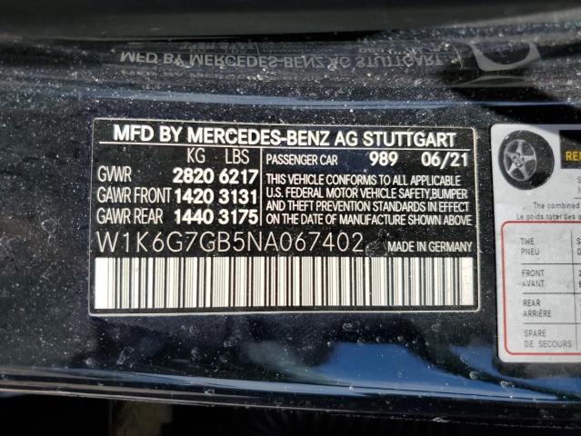 59425294 :رقم المزاد ، W1K6G7GB5NA067402 vin ، 2022 Mercedes-benz S مزاد بيع