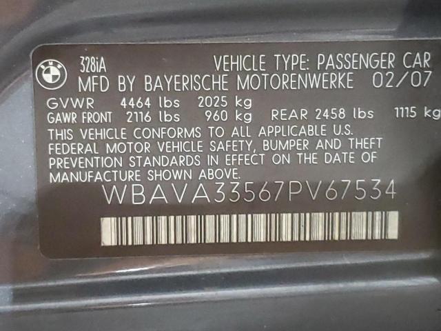Продажа на аукционе авто 2007 Bmw 328 I, vin: WBAVA33567PV67534, номер лота: 58032694