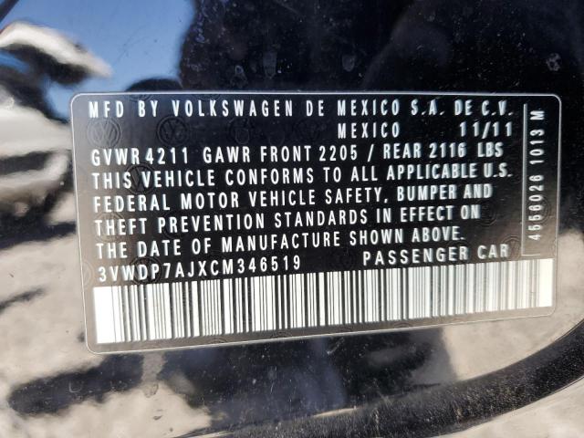 57929174 :رقم المزاد ، 3VWDP7AJXCM346519 vin ، 2012 Volkswagen Jetta Se مزاد بيع