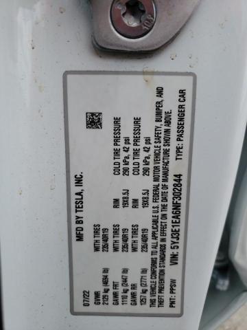 57444334 :رقم المزاد ، 5YJ3E1EA6NF302844 vin ، 2022 Tesla Model 3 مزاد بيع