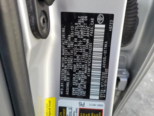 2014 Toyota Camry L მანქანა იყიდება აუქციონზე, vin: 4T4BF1FK2ER349295, აუქციონის ნომერი: 57904614