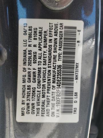 2013 Honda Civic მანქანა იყიდება აუქციონზე, vin: 19XFB2F94DE235536, აუქციონის ნომერი: 56667454