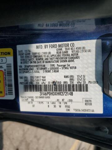 2017 Ford Fusion Se მანქანა იყიდება აუქციონზე, vin: 3FA6P0HDXHR272148, აუქციონის ნომერი: 59563665
