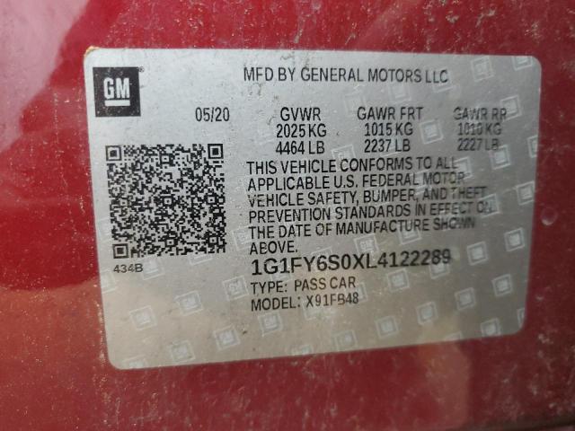 60606105 :رقم المزاد ، 1G1FY6S0XL4122289 vin ، 2020 Chevrolet Bolt Ev Lt مزاد بيع