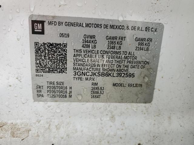 Продажа на аукционе авто 2019 Chevrolet Trax, vin: 3GNCJKSB6KL392595, номер лота: 58814285