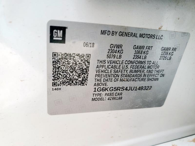 2018 Cadillac Ct6 Premiu მანქანა იყიდება აუქციონზე, vin: 1G6KG5RS4JU149322, აუქციონის ნომერი: 61259955