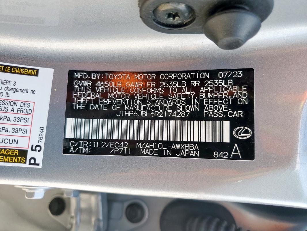 Aukcja sprzedaży 2024 Lexus Ux 250h Pr, vin: JTHP6JBH6R2174287, numer aukcji: 61928175