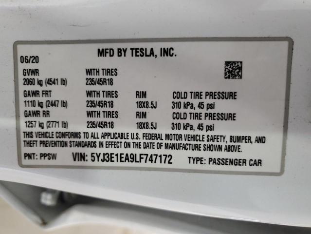 Aukcja sprzedaży 2020 Tesla 3, vin: 5YJ3E1EA9LF747172, numer aukcji: 61673655