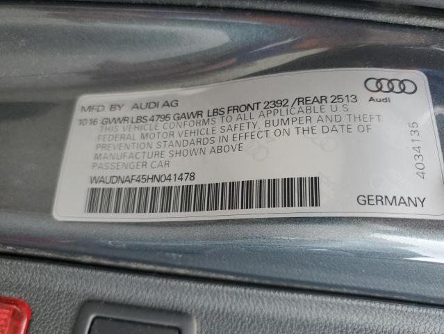 Aukcja sprzedaży 2017 Audi A4 Premium, vin: WAUDNAF45HN041478, numer aukcji: 62101865