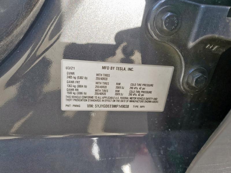 Продаж на аукціоні авто 2021 Tesla Model Y, vin: 5YJYGDEE9MF149038, номер лоту: 61576285