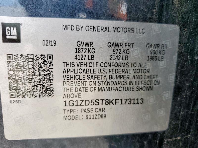 Продажа на аукционе авто 2019 Chevrolet Malibu Lt, vin: 1G1ZD5ST8KF173113, номер лота: 59774485