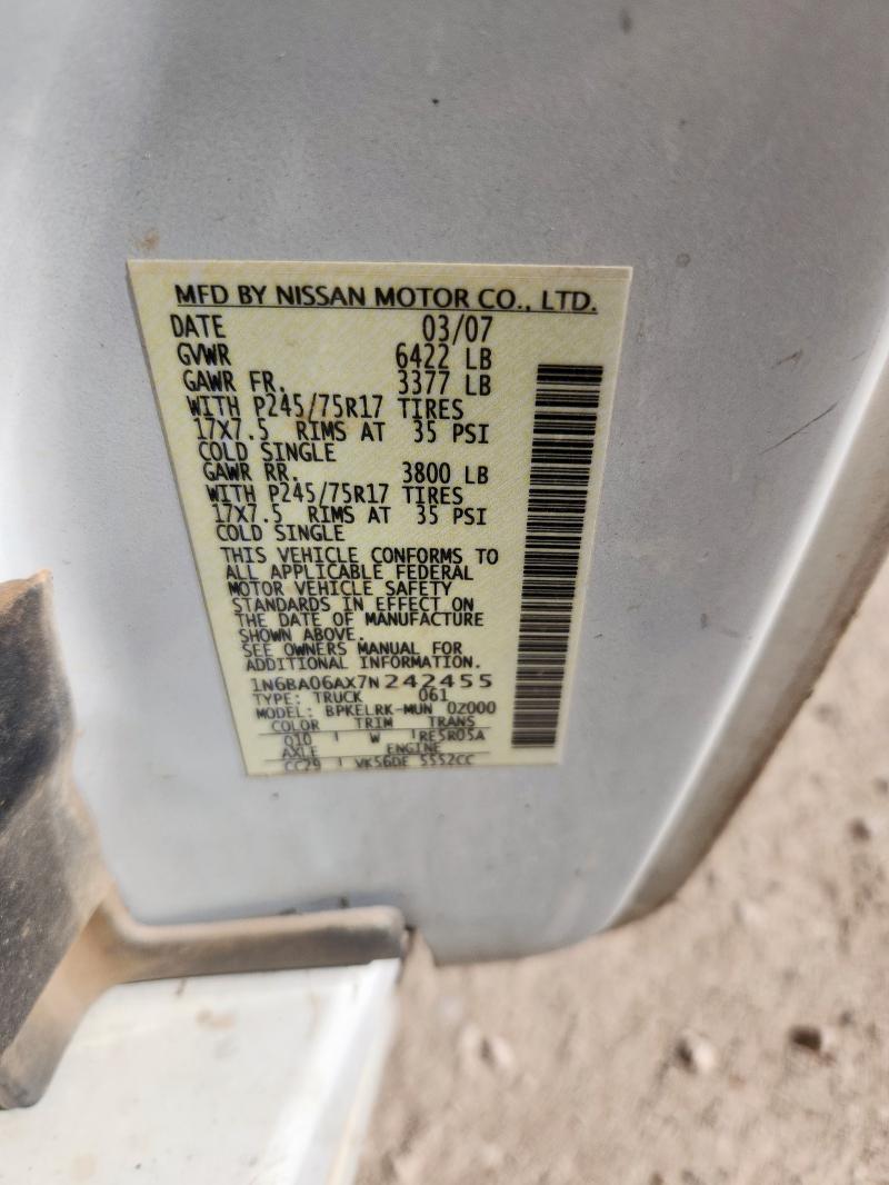 Aukcja sprzedaży 2007 Nissan Titan Xe, vin: 1N6BA06AX7N242455, numer aukcji: 61811175