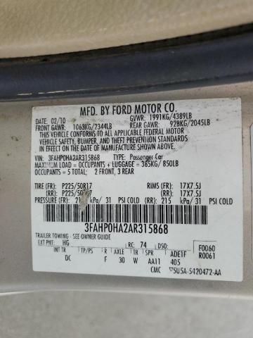 Продажа на аукционе авто 2010 Ford Fusion, vin: 3FAHP0HA2AR315868, номер лота: 60537425