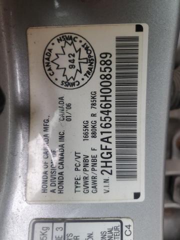 2006 Honda Civic Lx მანქანა იყიდება აუქციონზე, vin: 2HGFA16546H008589, აუქციონის ნომერი: 60825865
