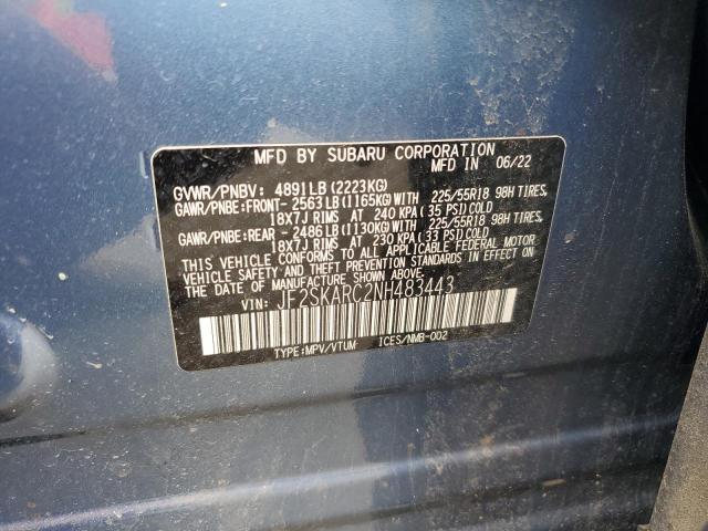 2022 Subaru Forester T მანქანა იყიდება აუქციონზე, vin: JF2SKARC2NH483443, აუქციონის ნომერი: 60507015