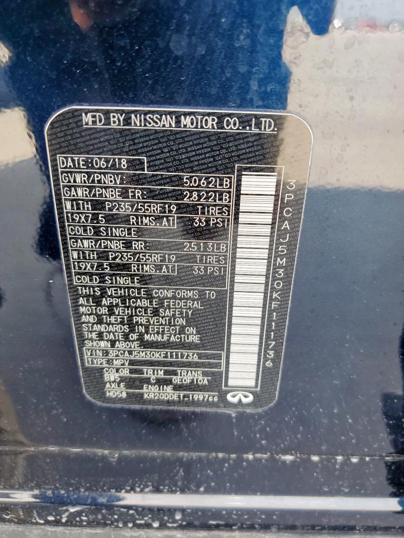 2019 Infiniti Qx50 Essen მანქანა იყიდება აუქციონზე, vin: 3PCAJ5M30KF111736, აუქციონის ნომერი: 59360515