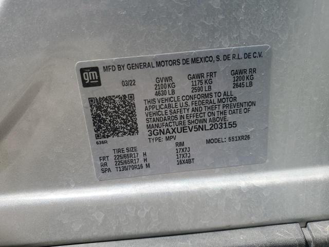 2022 Chevrolet Equinox Lt მანქანა იყიდება აუქციონზე, vin: 3GNAXUEV5NL203155, აუქციონის ნომერი: 60285385