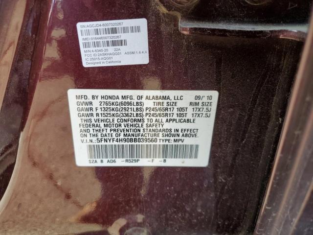 60565195 :رقم المزاد ، 5FNYF4H90BB039560 vin ، 2011 Honda Pilot Touring مزاد بيع