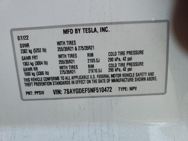 58219495 :رقم المزاد ، 7SAYGDEF5NF510472 vin ، 2022 Tesla Model Y مزاد بيع
