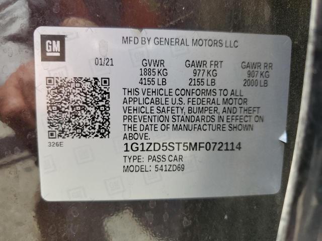 Aukcja sprzedaży 2021 Chevrolet Malibu Lt, vin: 1G1ZD5ST5MF072114, numer aukcji: 61501975