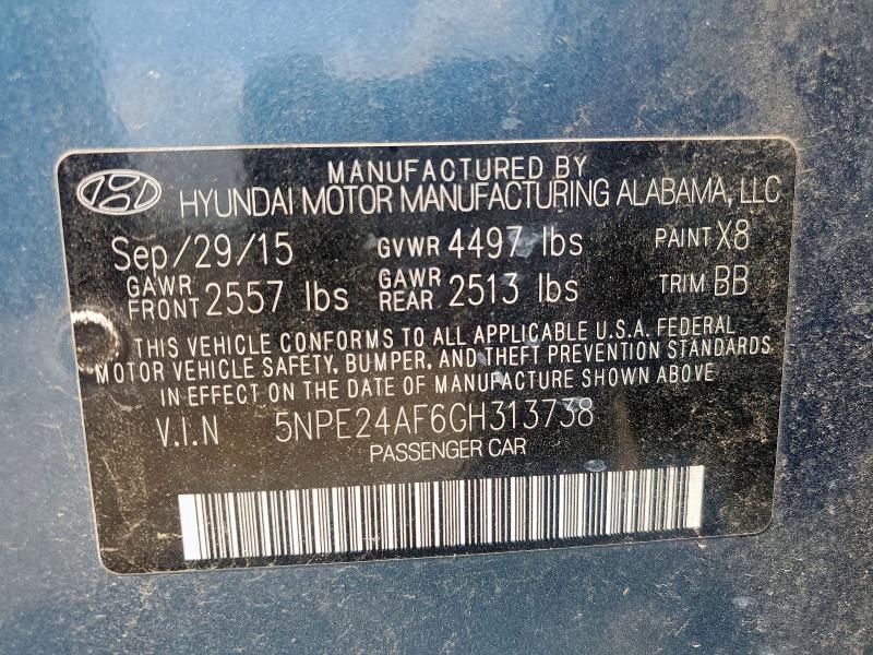 61359215 :رقم المزاد ، 5NPE24AF6GH313738 vin ، 2016 Hyundai Sonata Se مزاد بيع