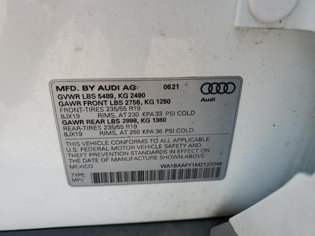 Aukcja sprzedaży 2021 Audi Q5, vin: WA1BAAFY1M2123349, numer aukcji: 59047805