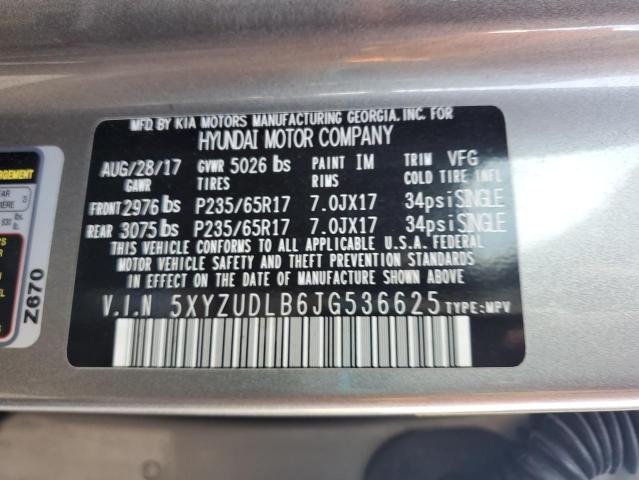 62339385 :رقم المزاد ، 5XYZUDLB6JG536625 vin ، 2018 Hyundai Santa Fe Sport مزاد بيع