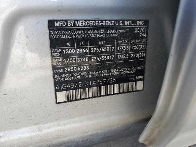 Продаж на аукціоні авто 2001 Mercedes-benz Ml, vin: 4JGAB72EX1A267735, номер лоту: 60026795