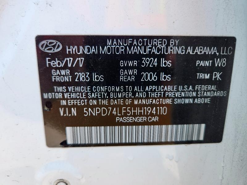 2017 Hyundai Elantra მანქანა იყიდება აუქციონზე, vin: 5NPD74LF5HH194110, აუქციონის ნომერი: 59039935