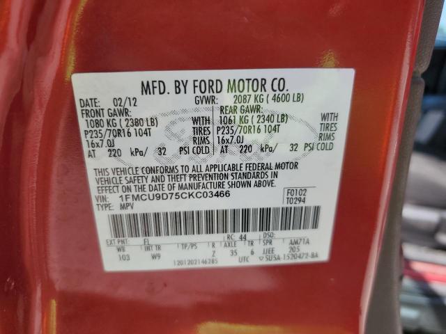62220405 :رقم المزاد ، 1FMCU9D75CKC03466 vin ، 2012 Ford Escape Xlt مزاد بيع