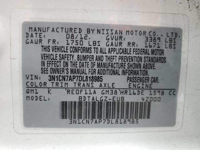 Продаж на аукціоні авто 2013 Nissan Versa S, vin: 3N1CN7AP7DL818985, номер лоту: 60601975