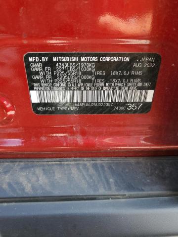 2022 Mitsubishi Outlander Sport Es მანქანა იყიდება აუქციონზე, vin: JA4APUAU2NU022357, აუქციონის ნომერი: 62559245